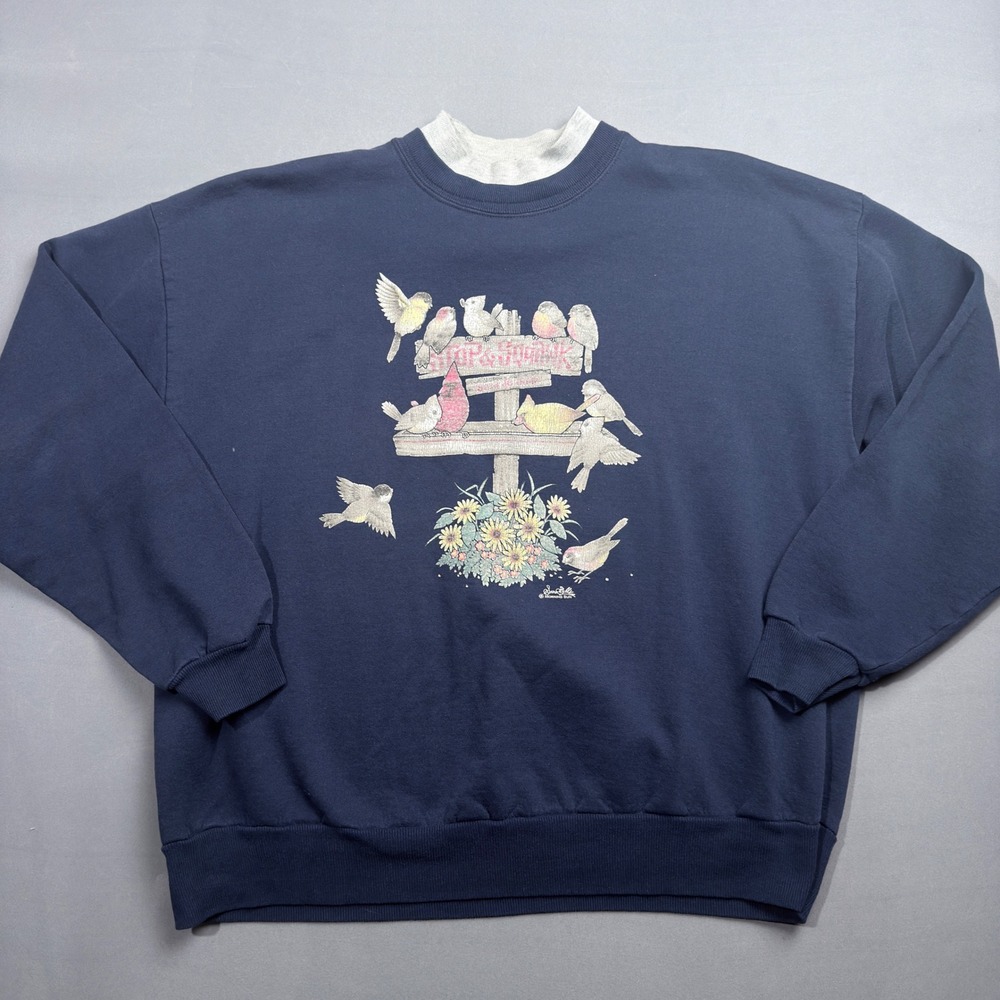 Vintage Morning Sun Bird Graphic Sweatshirt Mock‎ Neck Pullover XL